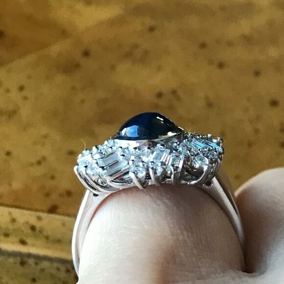 Natural Blue Star Sapphire Moissanite Sterling Silver Ring Size 6 - Picture 2 of 9